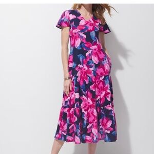 NEW Chico's Soft Sepal Tiered MidiDress Raspberry Truffle Medium